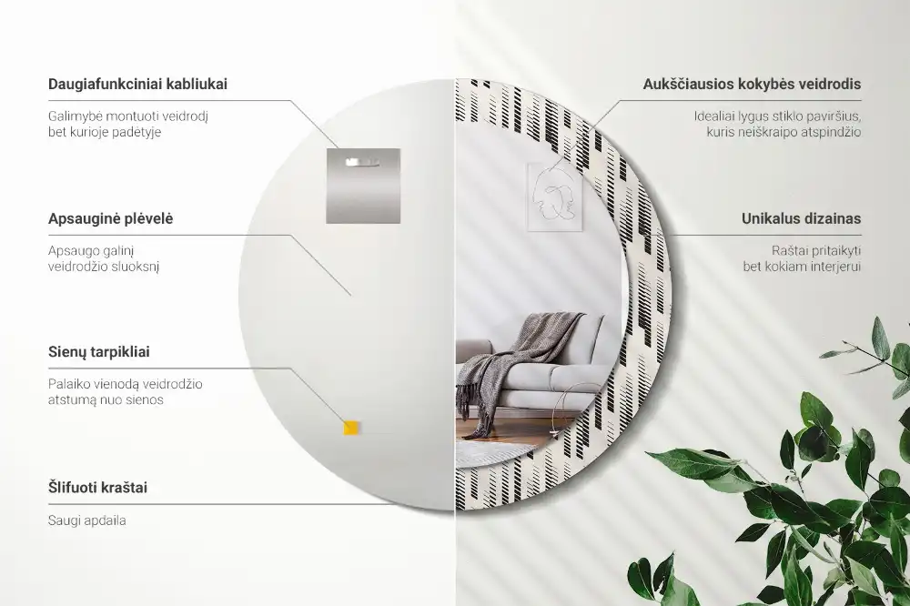 Oglindă rotundă decorativă de perete cu model cu dungi