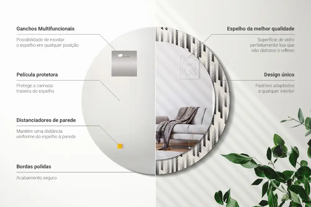 Oglindă rotundă decorativă de perete cu model cu dungi