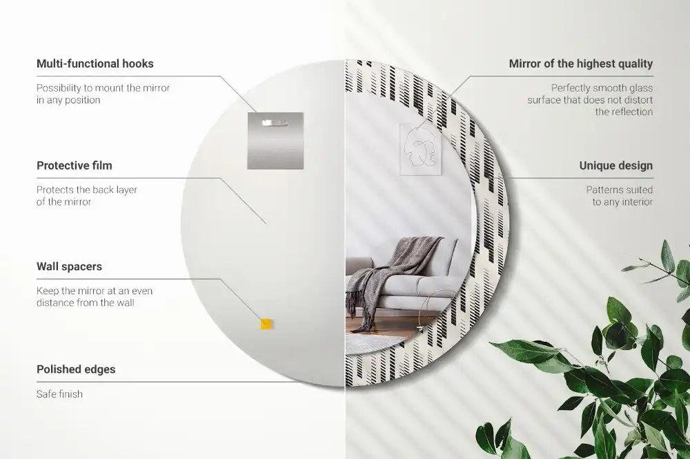 Oglindă rotundă decorativă de perete cu model cu dungi