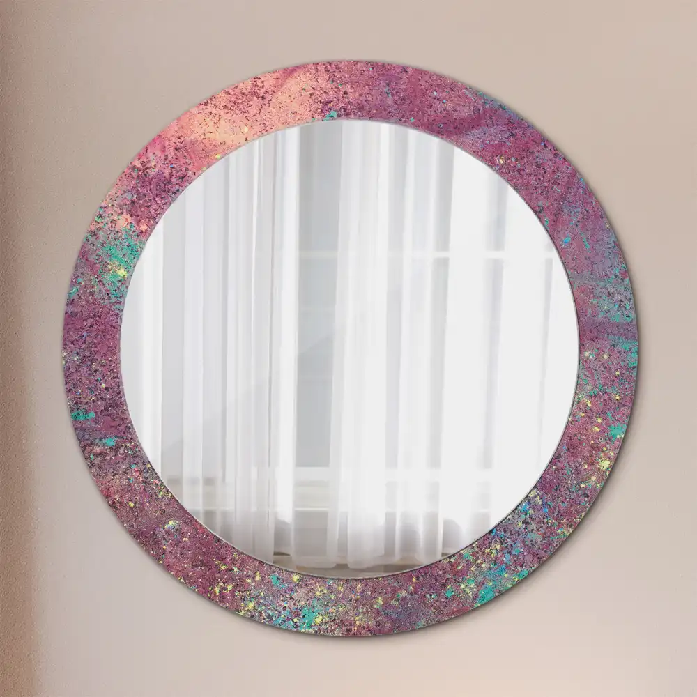 Oglindă rotundă cu ramă imprimată festivalul culorilor