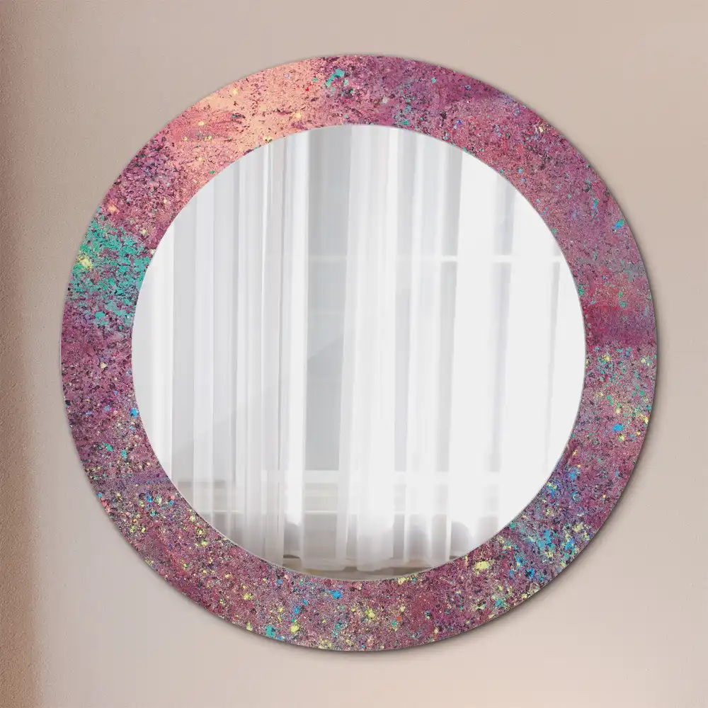 Oglindă rotundă cu ramă imprimată festivalul culorilor