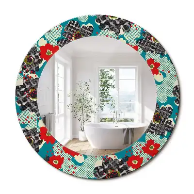 Oglindă rotundă decorativă cu model retro floral