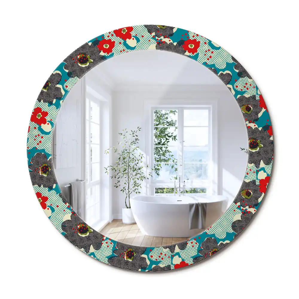 Oglindă rotundă decorativă cu model retro floral