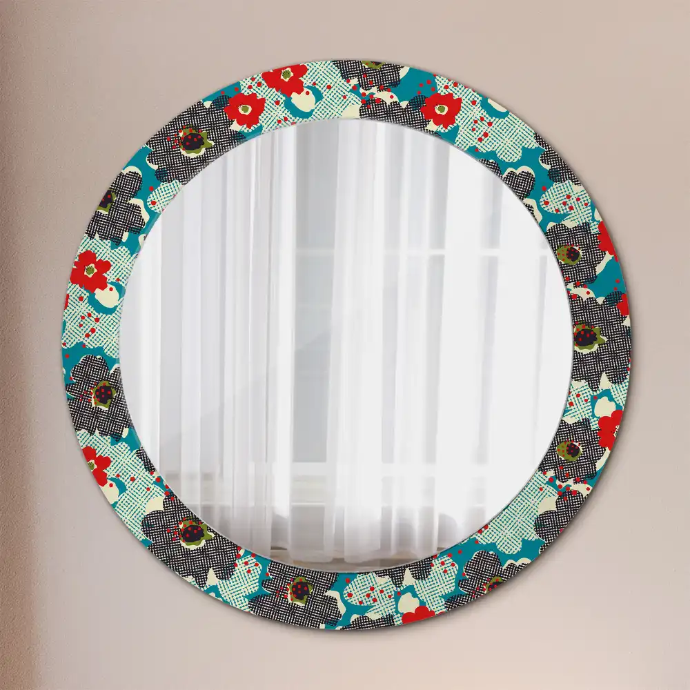 Oglindă rotundă decorativă cu model retro floral