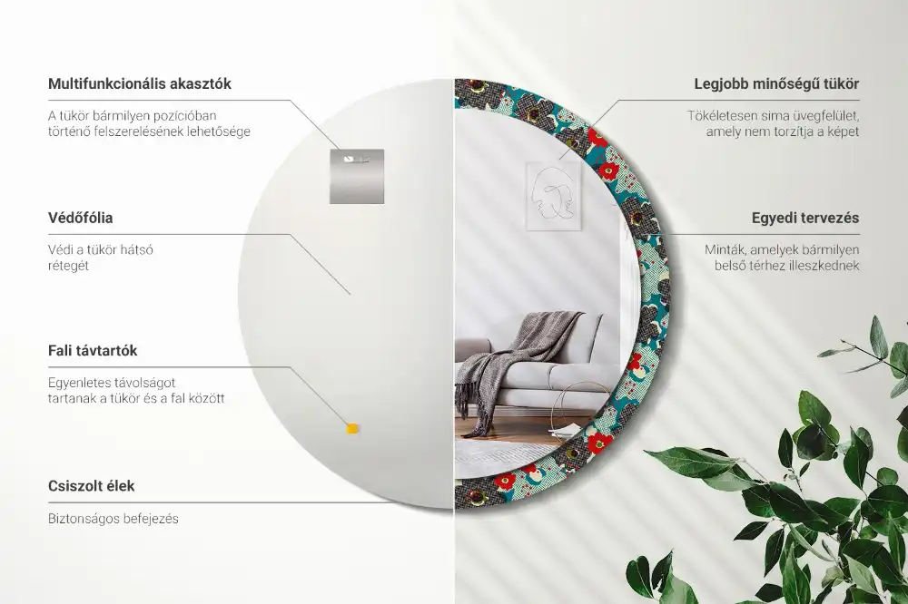 Oglindă rotundă decorativă cu model retro floral