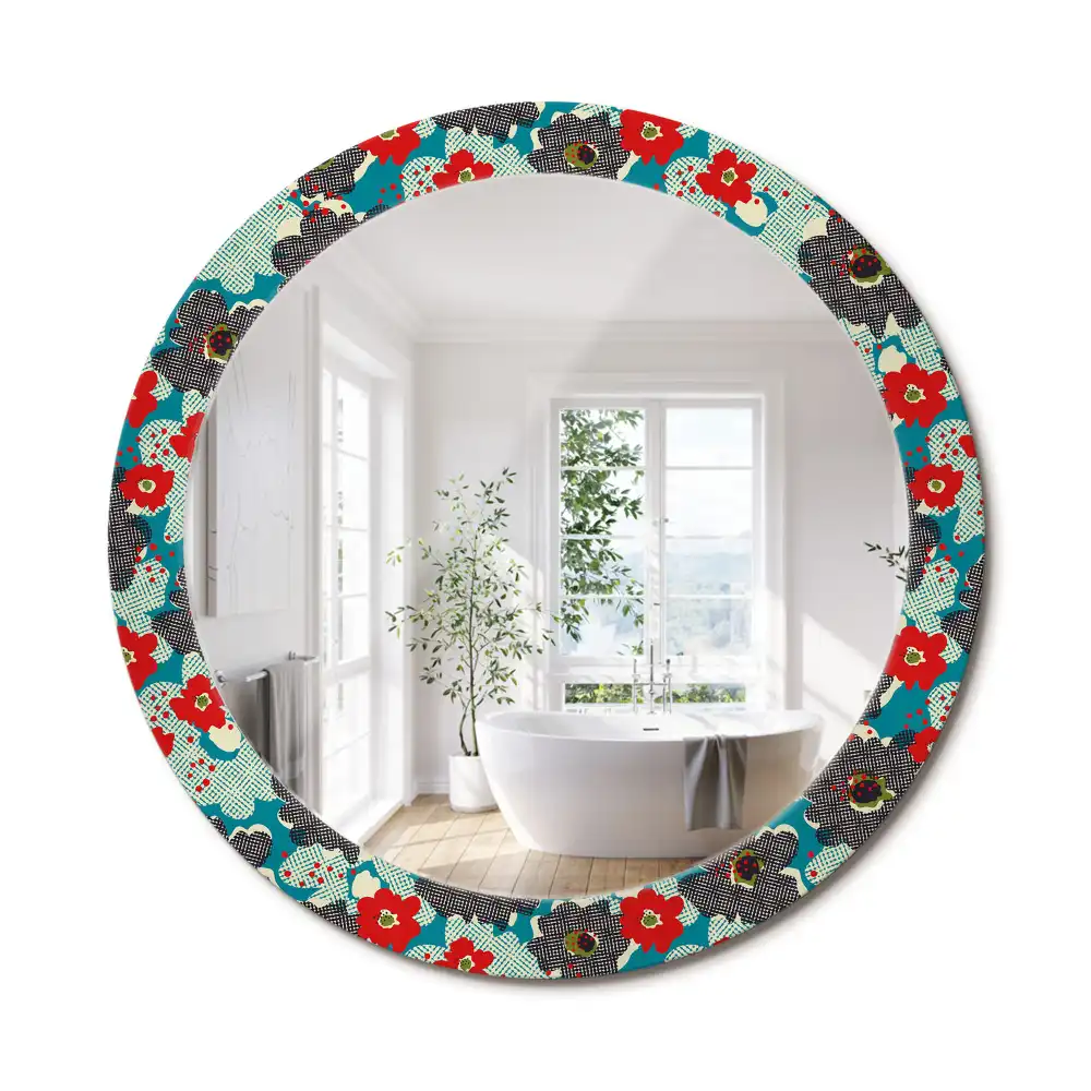 Oglindă rotundă decorativă cu model retro floral