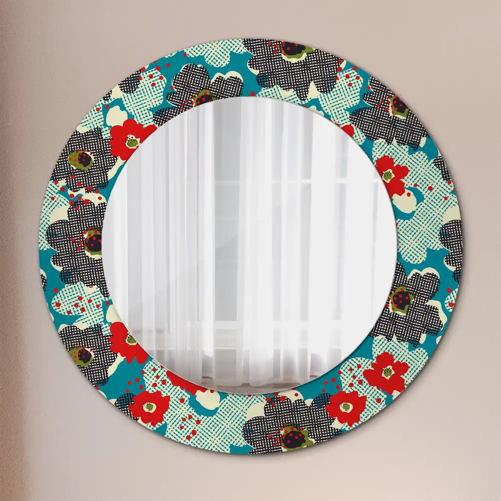 Oglindă rotundă decorativă cu model retro floral