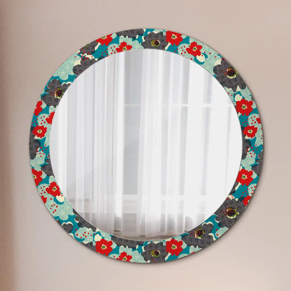 Oglindă rotundă decorativă cu model retro floral