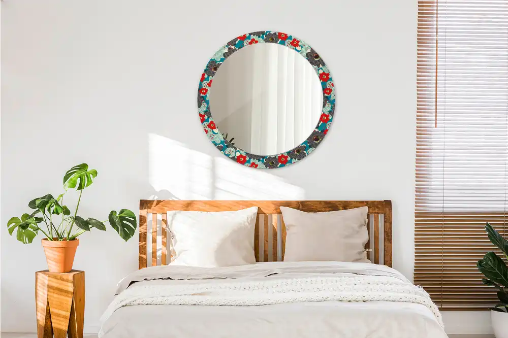 Oglindă rotundă decorativă cu model retro floral