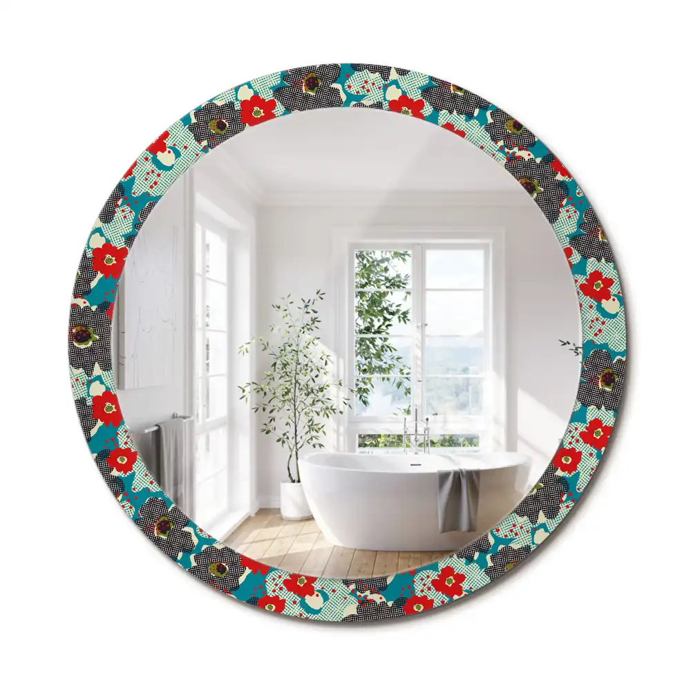 Oglindă rotundă decorativă cu model retro floral
