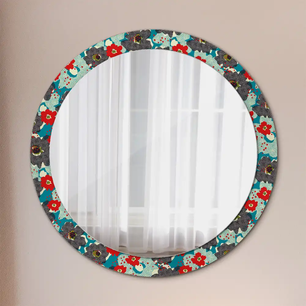 Oglindă rotundă decorativă cu model retro floral