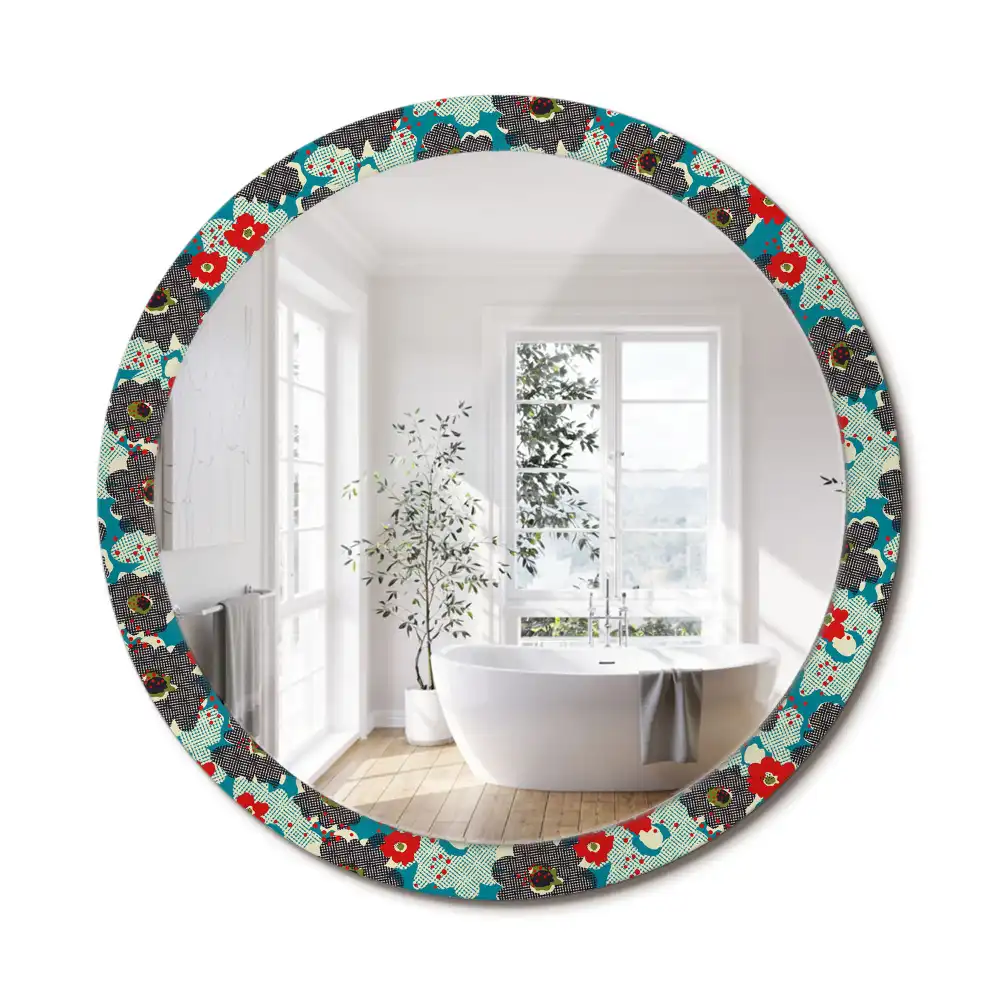 Oglindă rotundă decorativă cu model retro floral