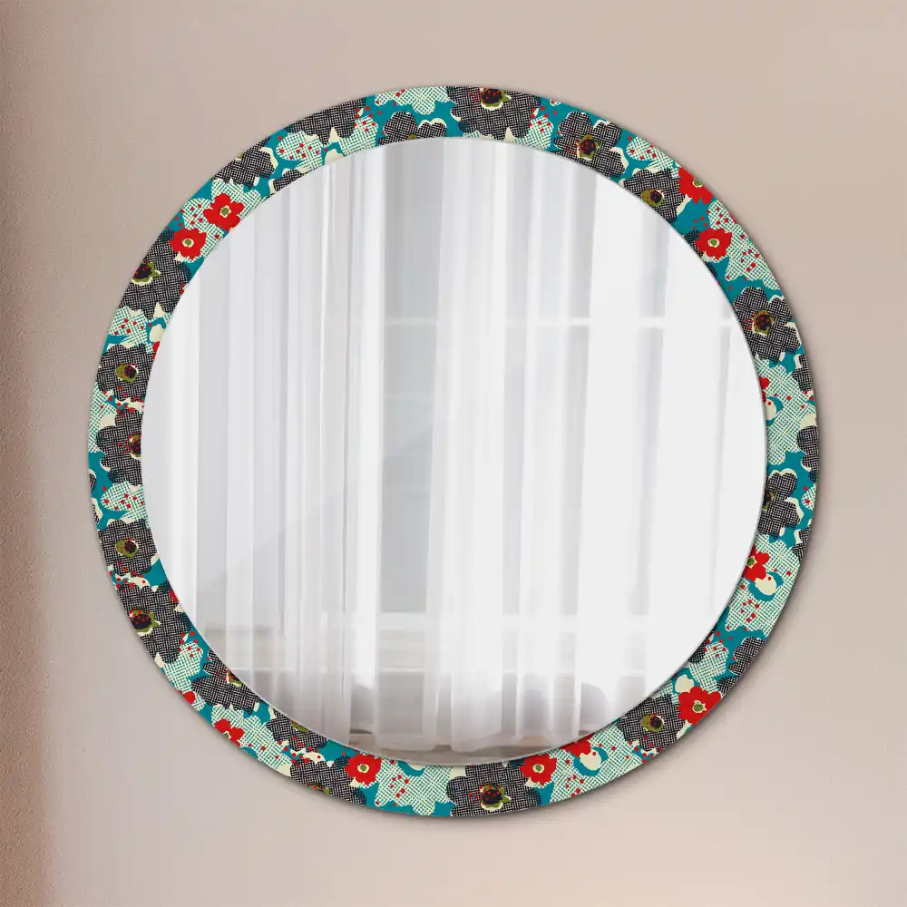 Oglindă rotundă decorativă cu model retro floral