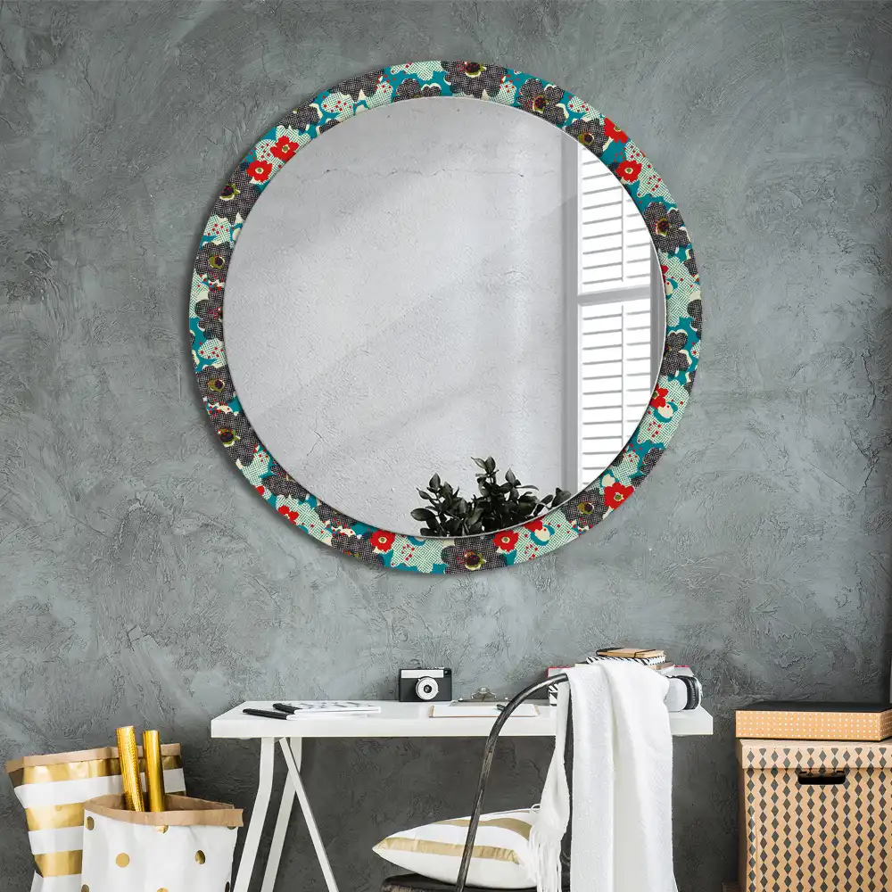 Oglindă rotundă decorativă cu model retro floral