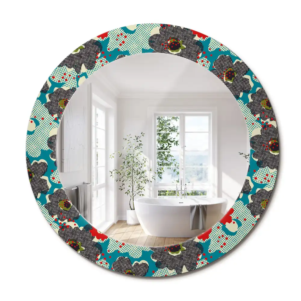 Oglindă rotundă decorativă cu model retro floral