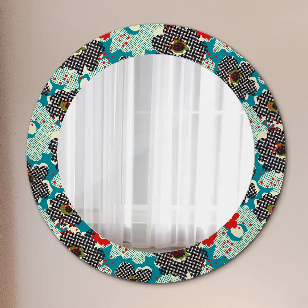 Oglindă rotundă decorativă cu model retro floral