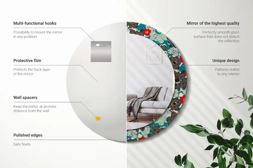 Oglindă rotundă decorativă cu model retro floral