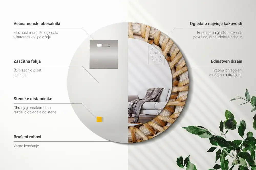 Oglindă rotundă cu imprimeu aspect împletitură