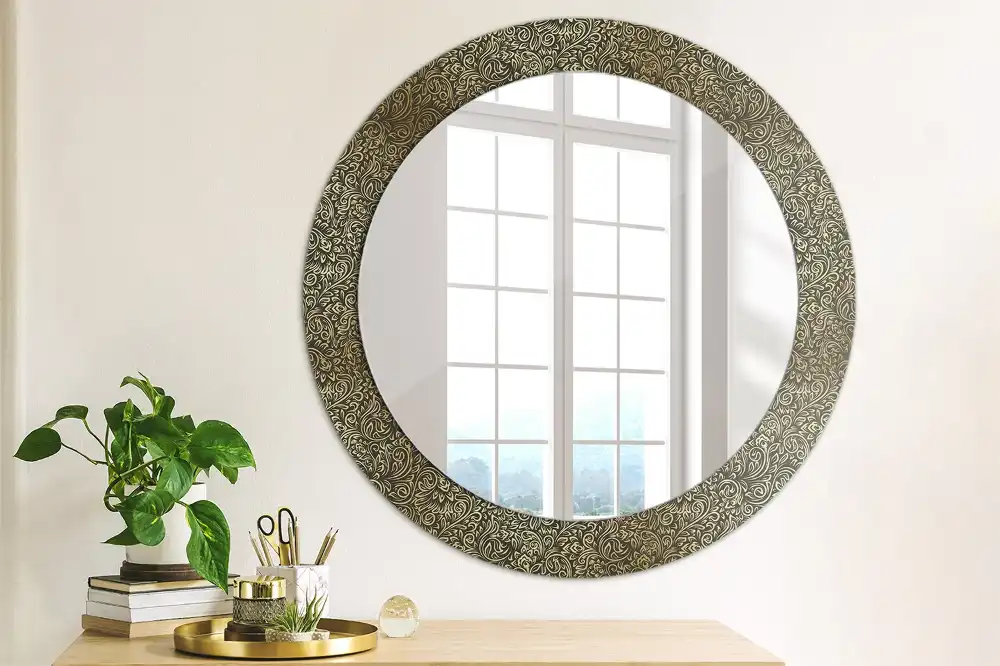 Oglindă decorativă rotundă cu ornament floral