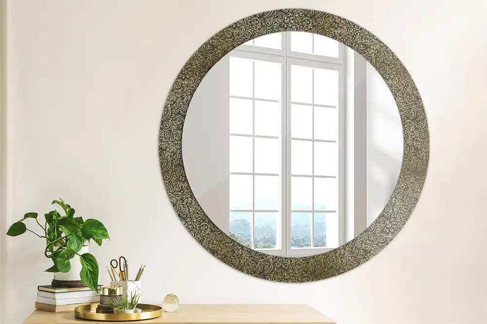 Oglindă decorativă rotundă cu ornament floral