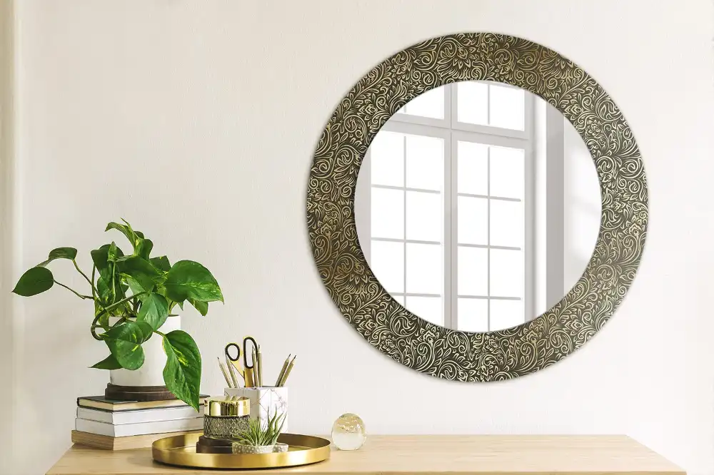 Oglindă decorativă rotundă cu ornament floral