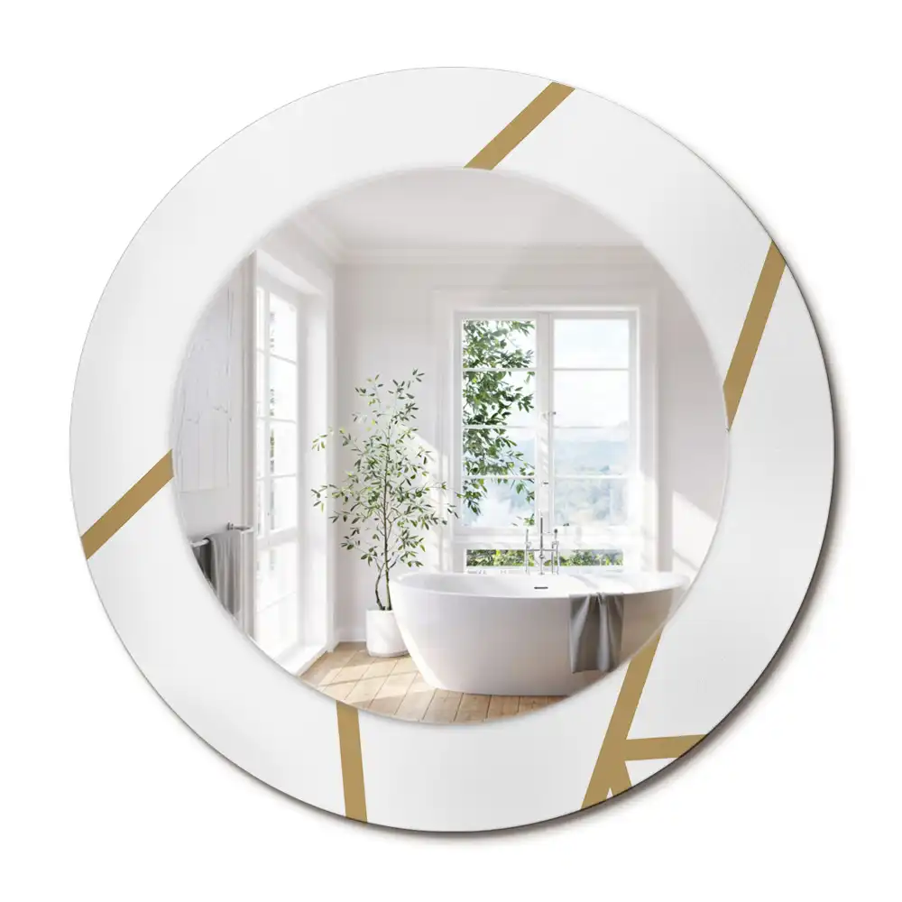 Oglindă rotundă decorativă de perete cu compoziție liniară