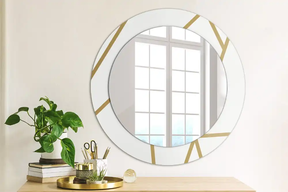 Oglindă rotundă decorativă de perete cu compoziție liniară