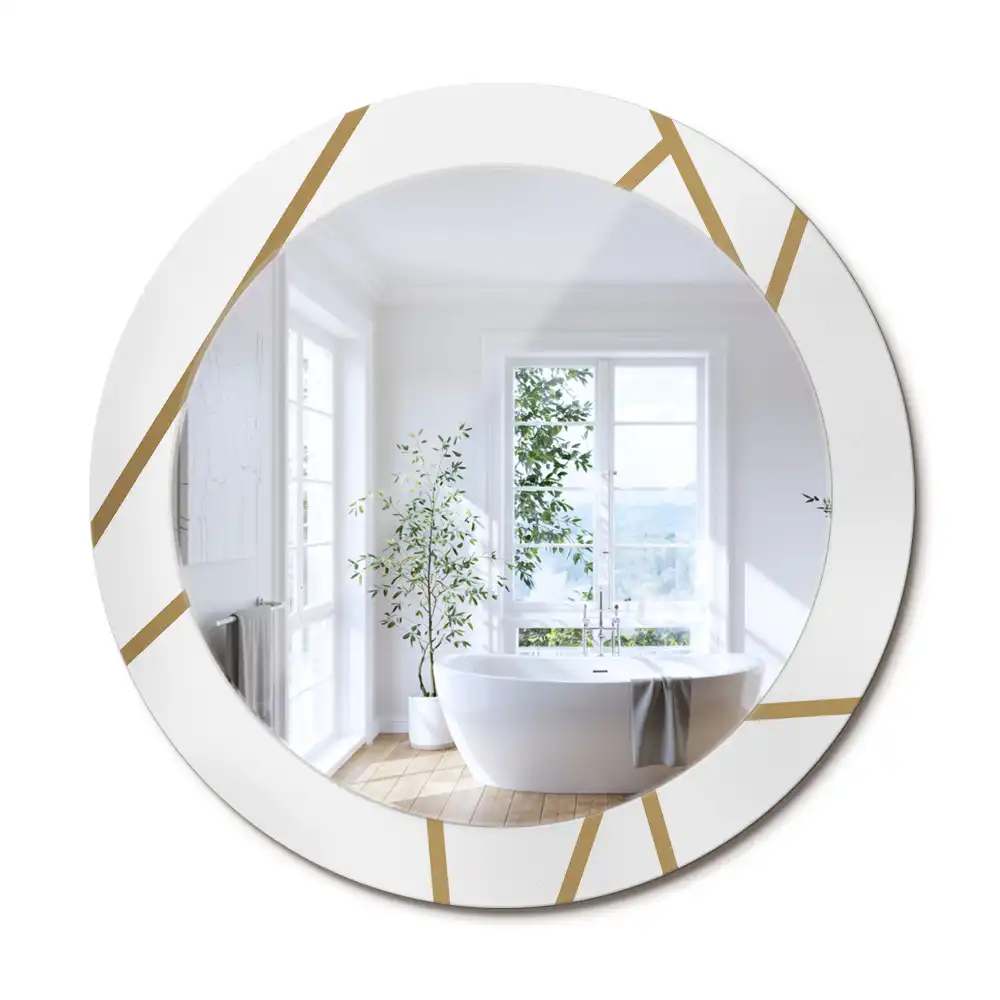 Oglindă rotundă decorativă de perete cu compoziție liniară