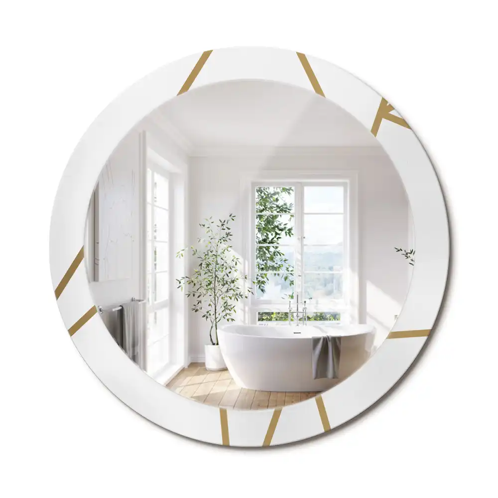 Oglindă rotundă decorativă de perete cu compoziție liniară