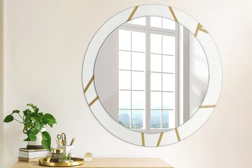 Oglindă rotundă decorativă de perete cu compoziție liniară