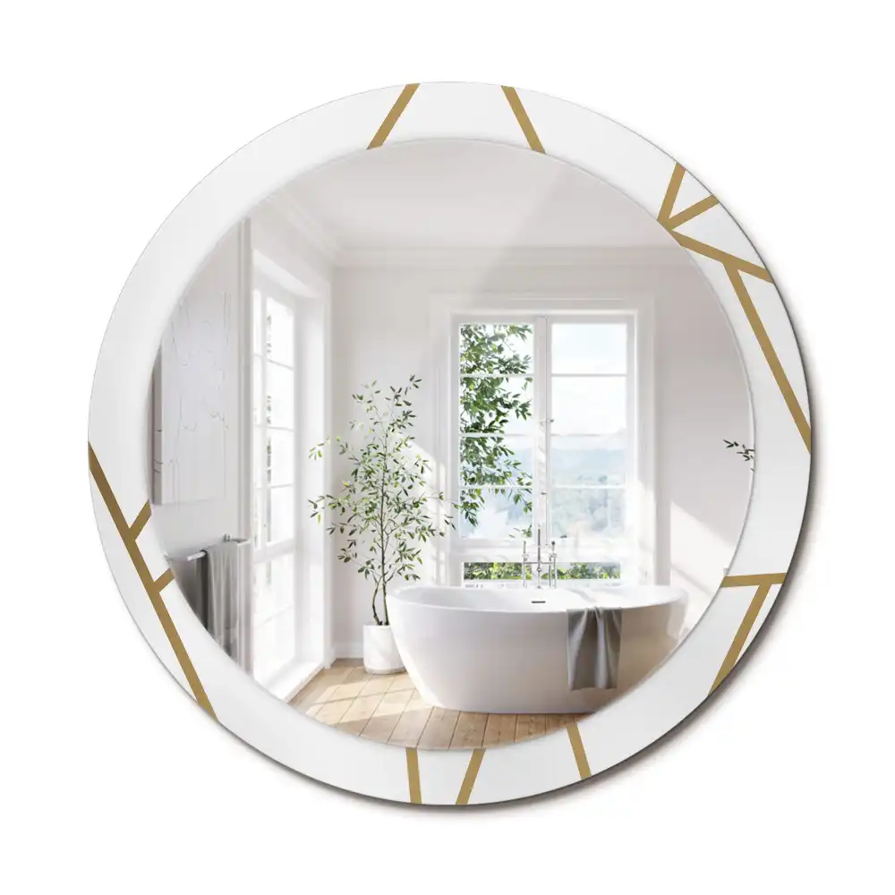 Oglindă rotundă decorativă de perete cu compoziție liniară