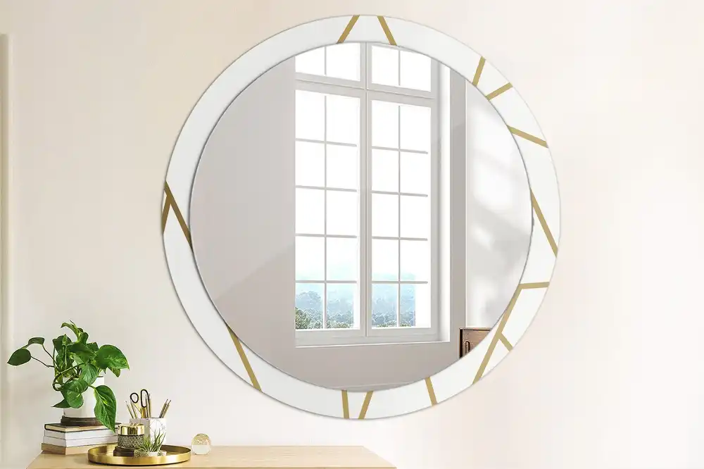 Oglindă rotundă decorativă de perete cu compoziție liniară