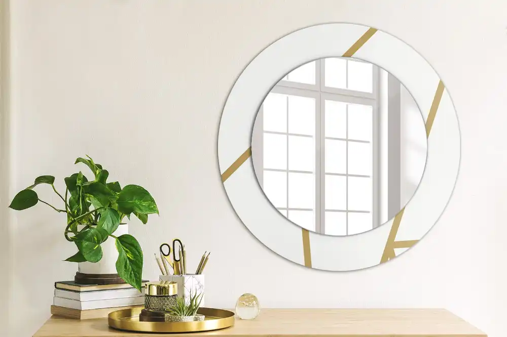 Oglindă rotundă decorativă de perete cu compoziție liniară