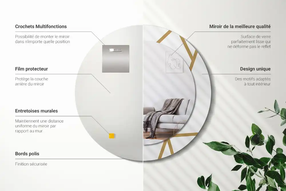 Oglindă rotundă decorativă de perete cu compoziție liniară