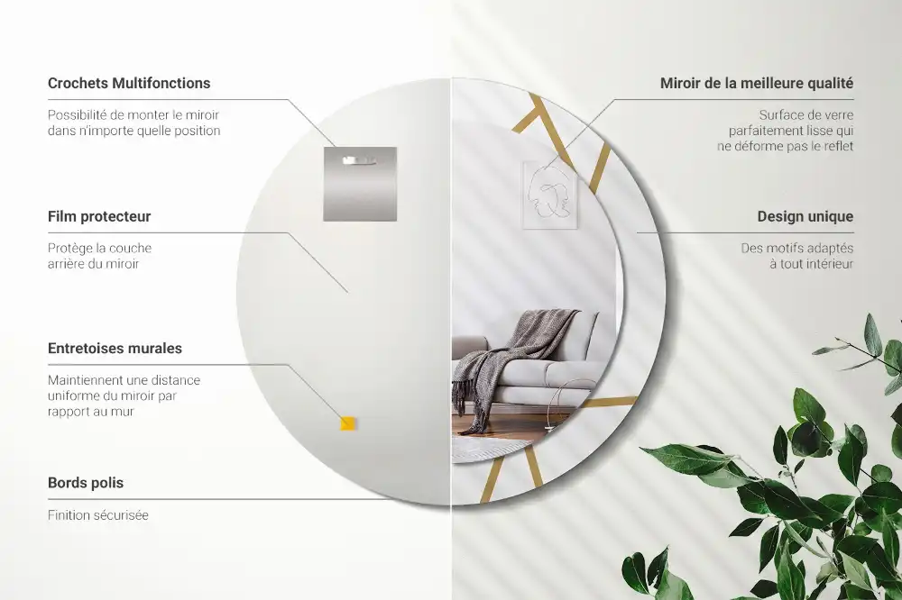 Oglindă rotundă decorativă de perete cu compoziție liniară