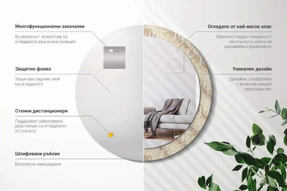Oglindă decorativă rotundă cu design Art Deco