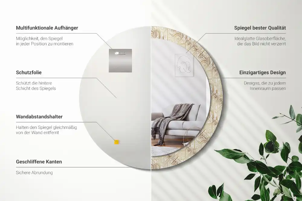 Oglindă decorativă rotundă cu design Art Deco