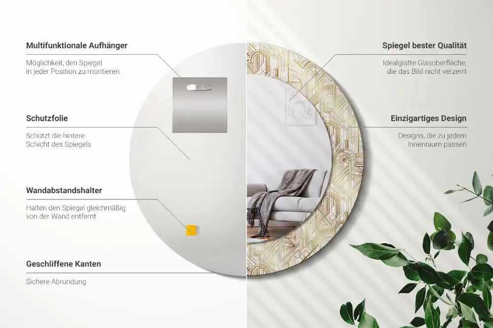 Oglindă decorativă rotundă cu design Art Deco