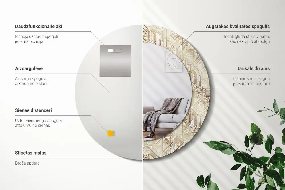 Oglindă decorativă rotundă cu design Art Deco