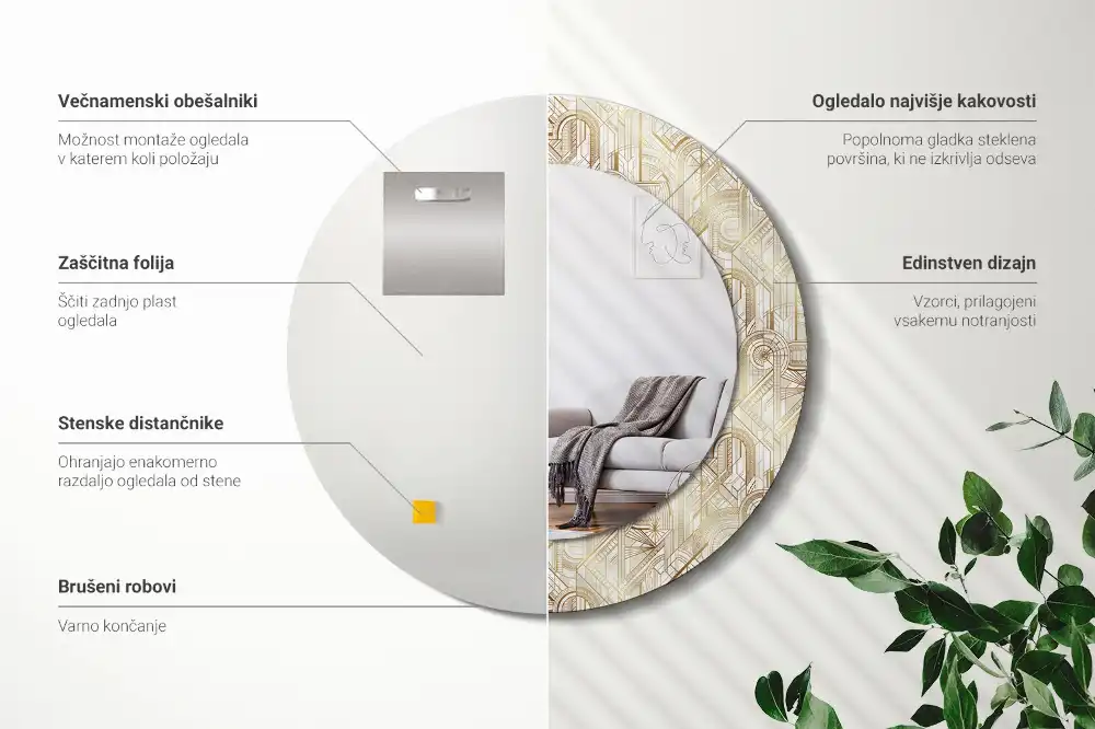 Oglindă decorativă rotundă cu design Art Deco