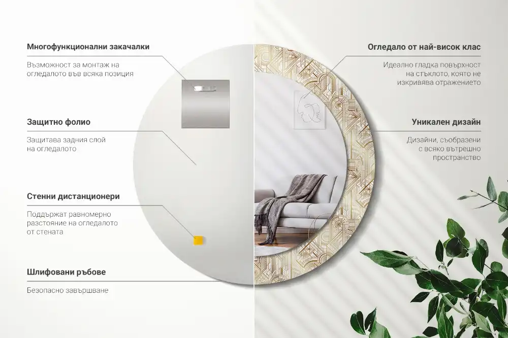 Oglindă decorativă rotundă cu design Art Deco
