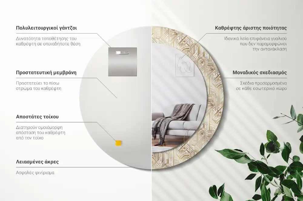 Oglindă decorativă rotundă cu design Art Deco