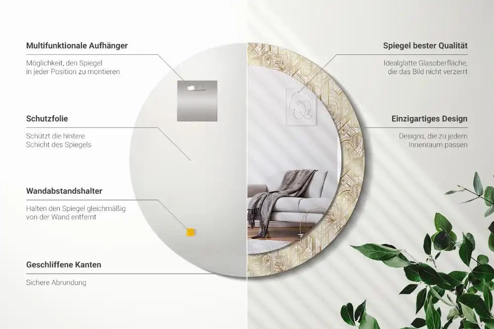 Oglindă decorativă rotundă cu design Art Deco