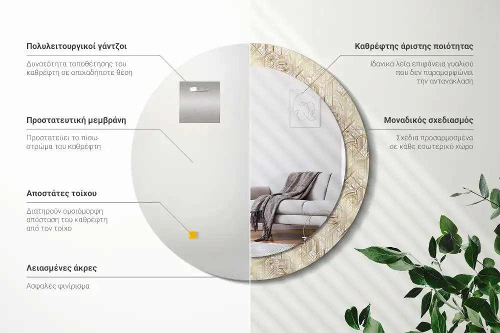 Oglindă decorativă rotundă cu design Art Deco