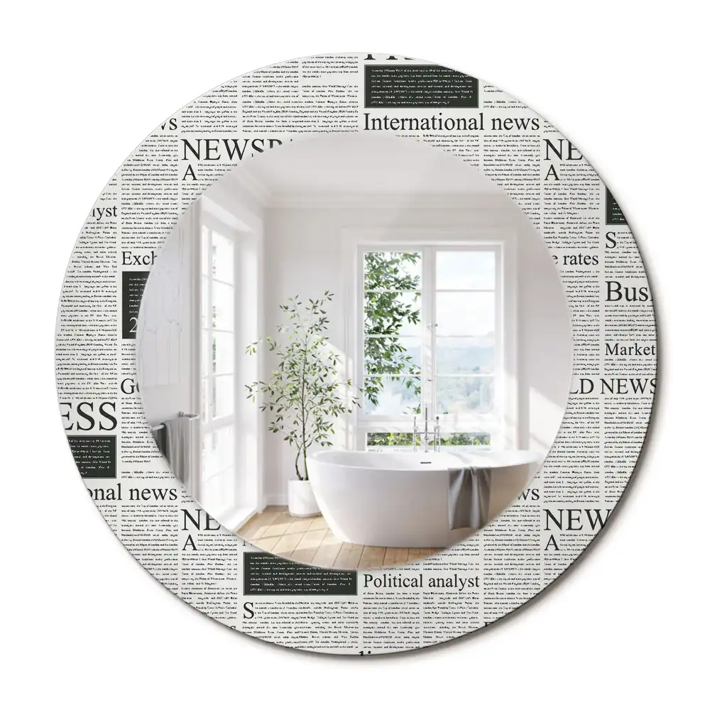 Oglindă rotundă decorativă de perete cu model ziar