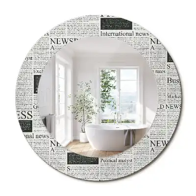 Oglindă rotundă decorativă de perete cu model ziar