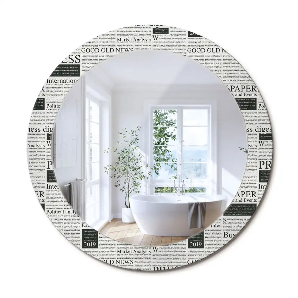 Oglindă rotundă decorativă de perete cu model ziar