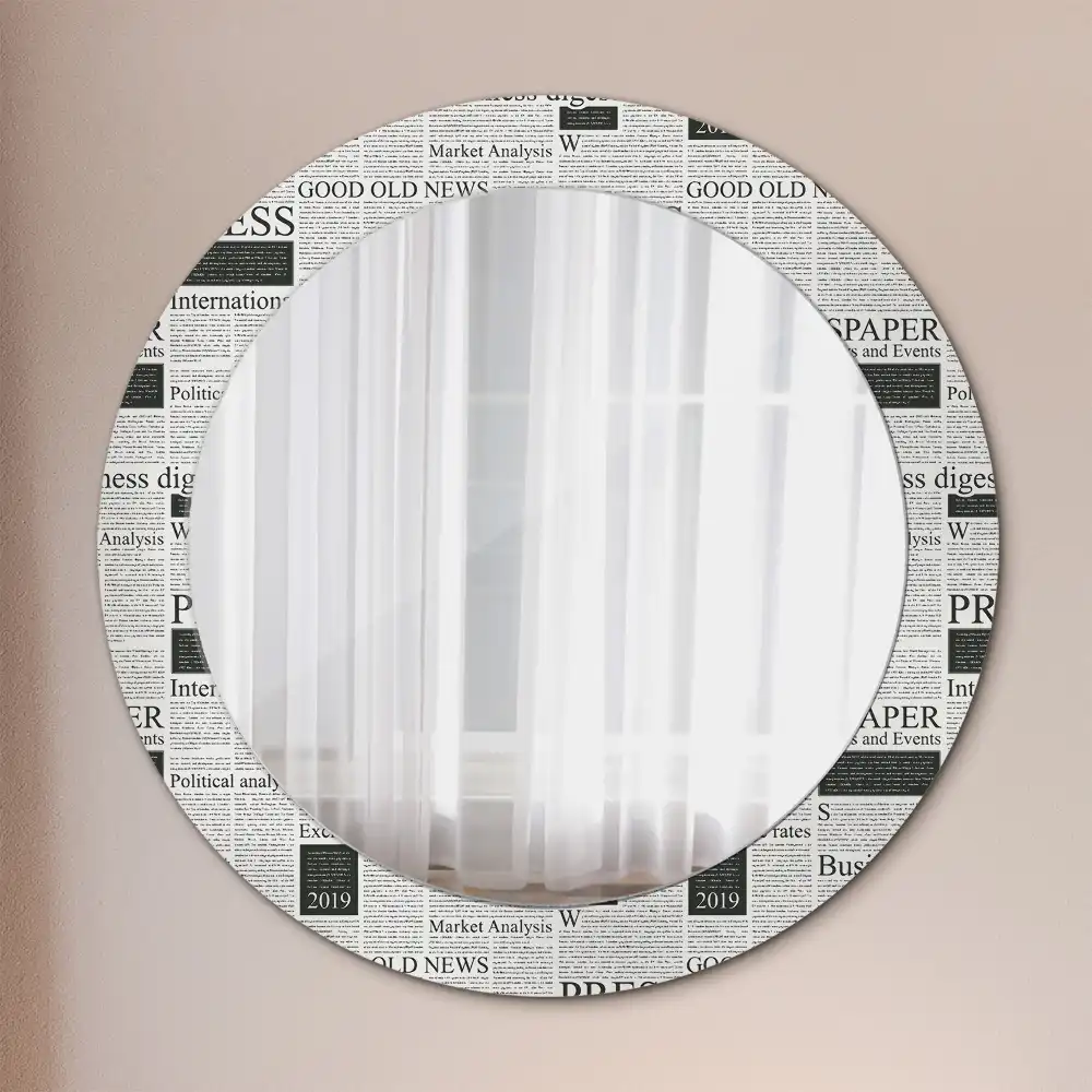 Oglindă rotundă decorativă de perete cu model ziar