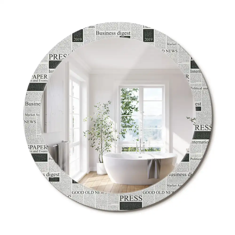Oglindă rotundă decorativă de perete cu model ziar