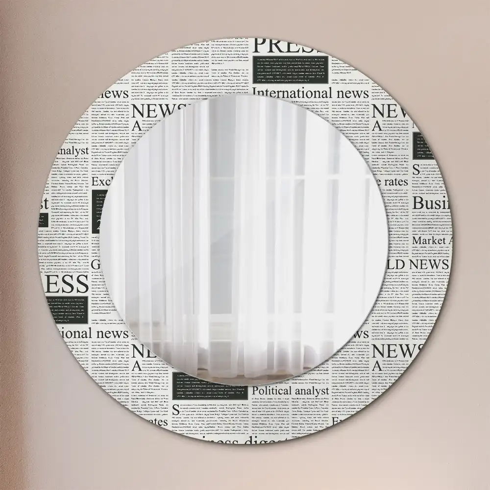 Oglindă rotundă decorativă de perete cu model ziar